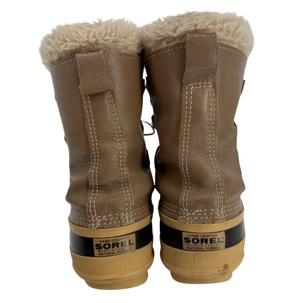 Sorel Winter Duck Boots Women 8-8.5  Tan Leather Waterproof Vintage Canada